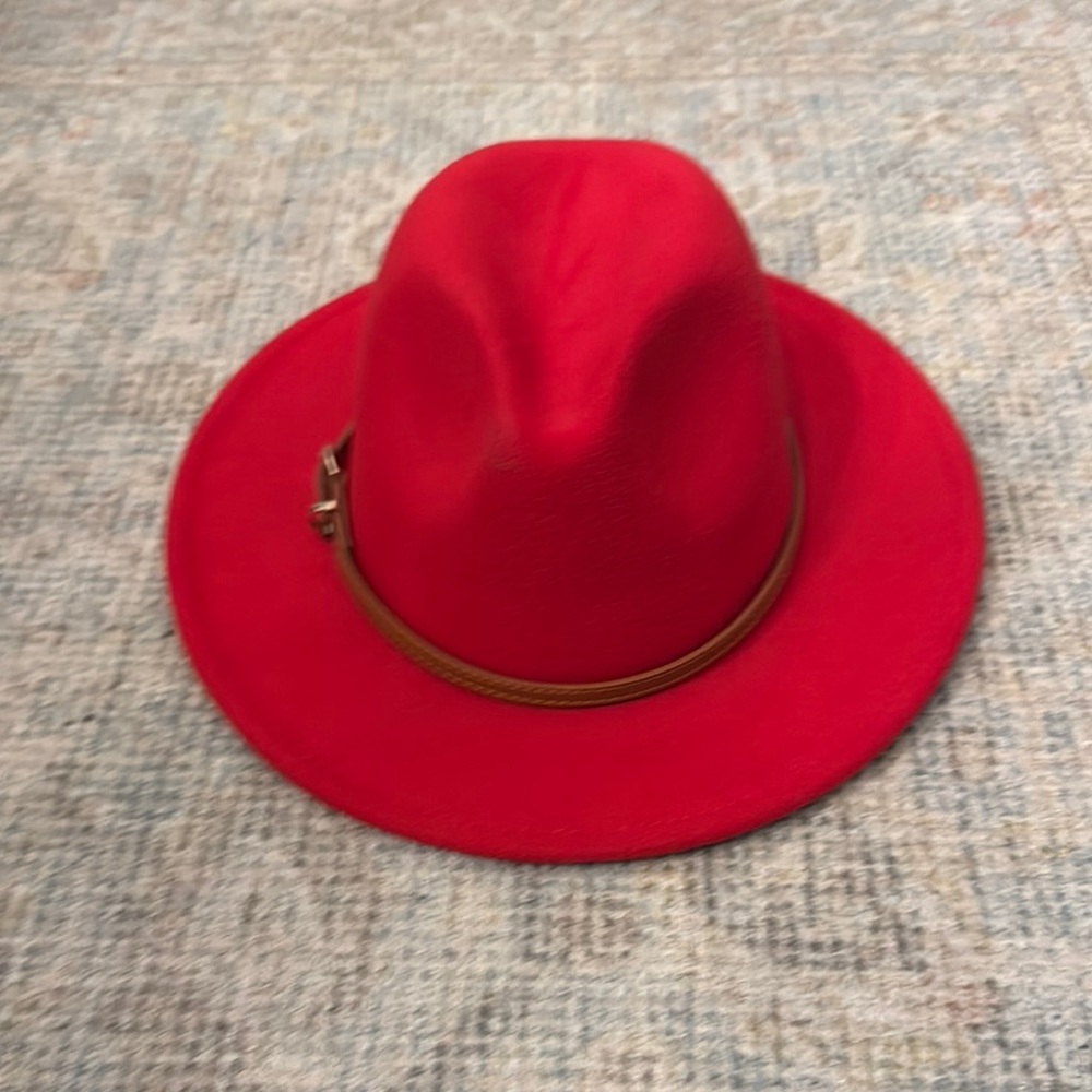 Bold Red and Brown Wide-Brimmed Fedora Hat